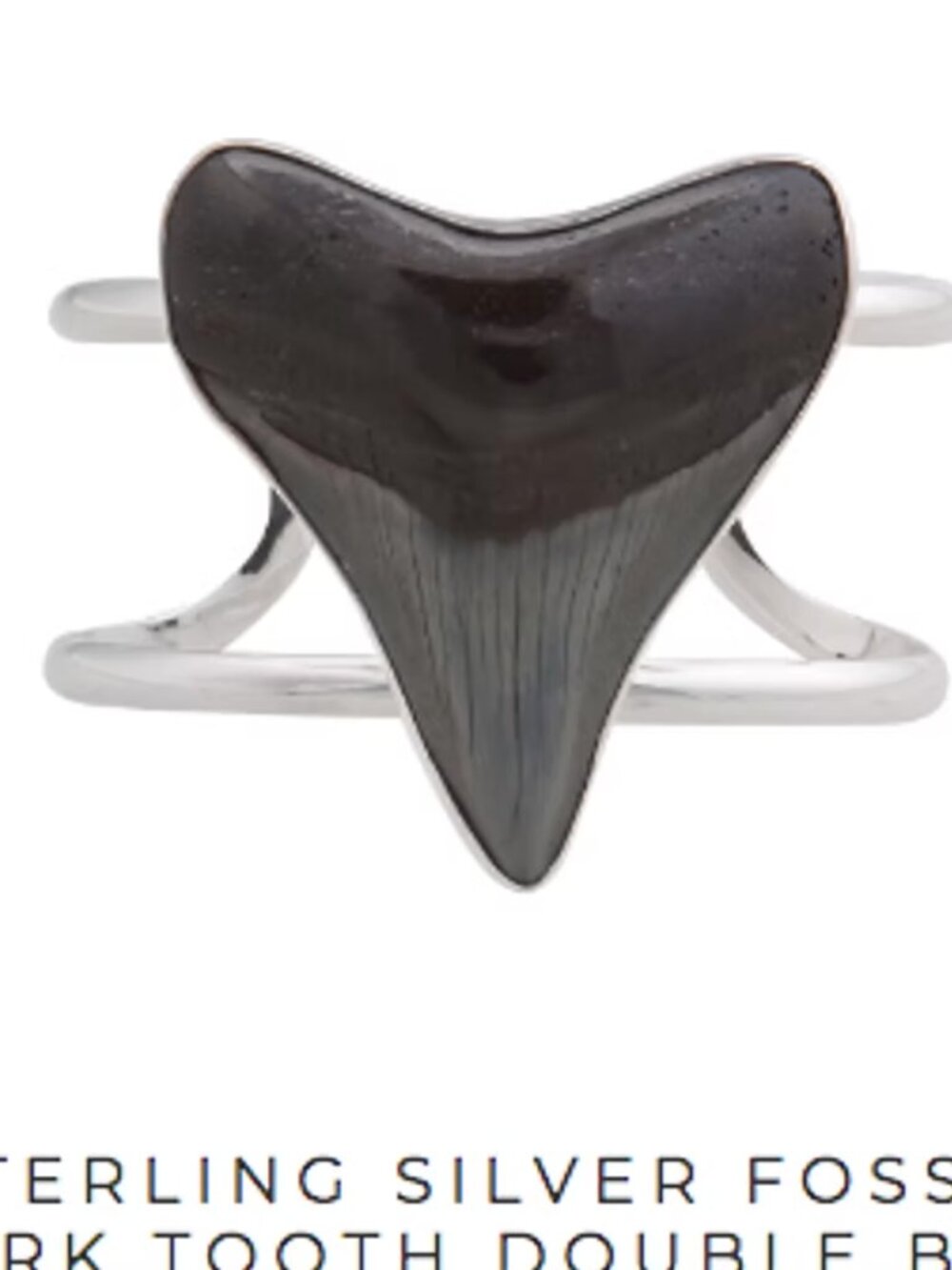 Charles Albert - Megalodon Shark Tooth Fossil Sterling Silver Cuff Bracelet - Picture 4 of 4